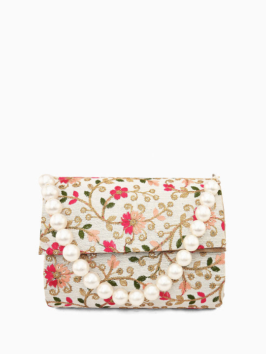 Embroidered Fold Cover Clutch