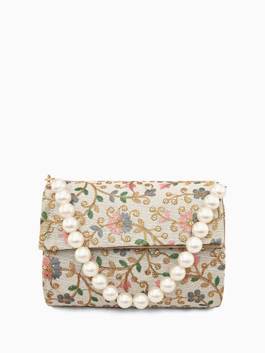Embroidered Fold Cover Clutch
