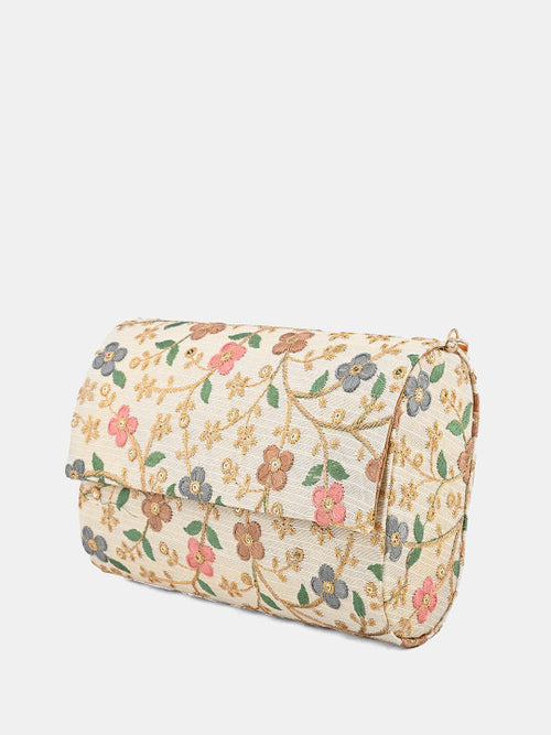 Embroidered Fold Cover Clutch