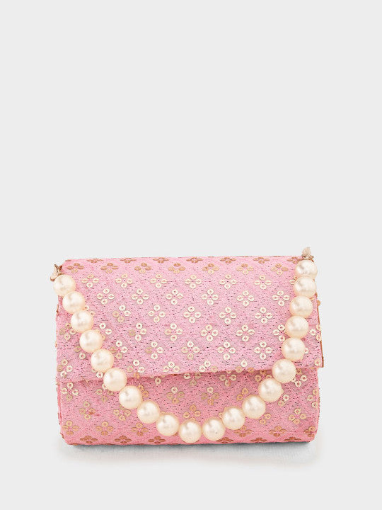 Embroidered Sequinned Canvas Foldover Clutch