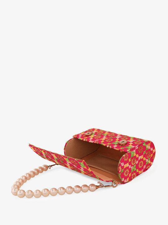 Embroidered Sequinned Canvas Foldover Clutch