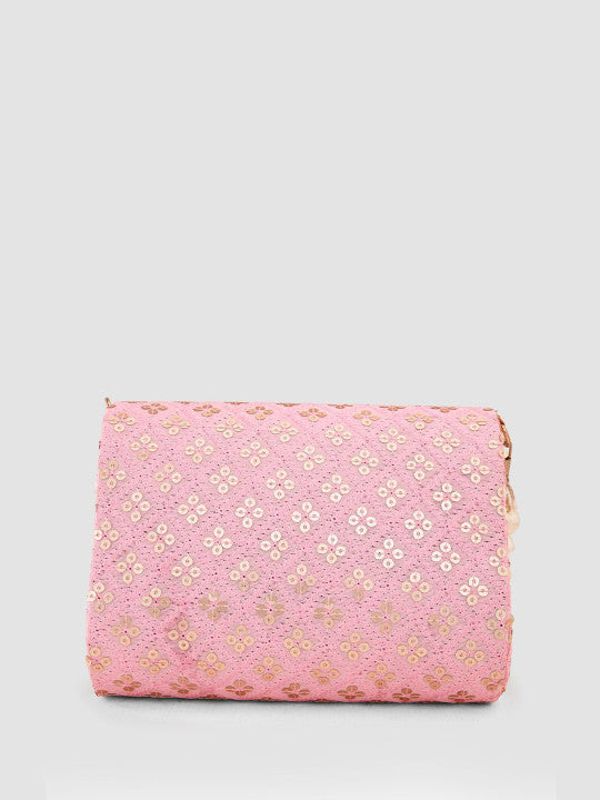 Embroidered Sequinned Canvas Foldover Clutch