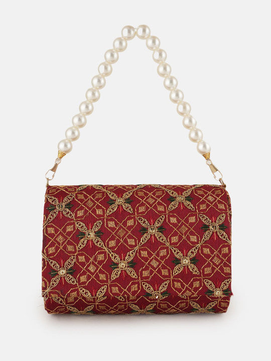 Embroidered Fold Cover Hand Clutch