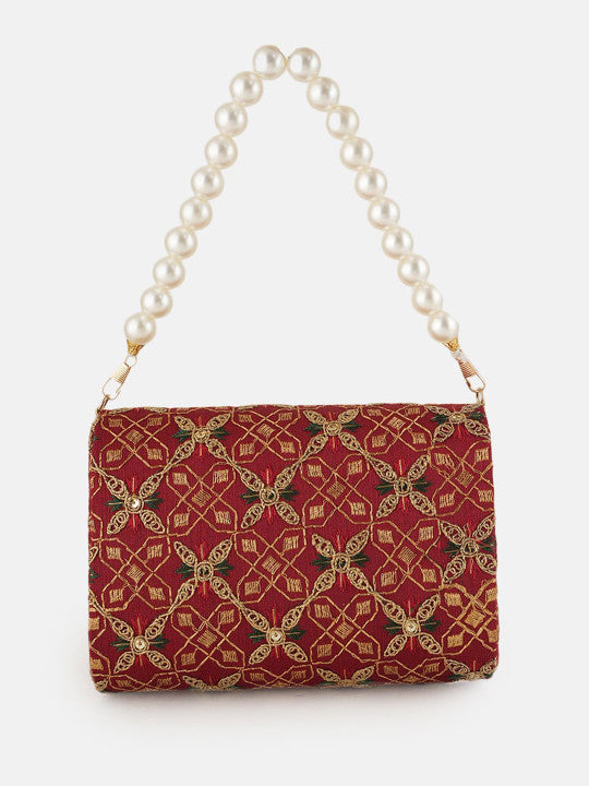 Embroidered Fold Cover Hand Clutch