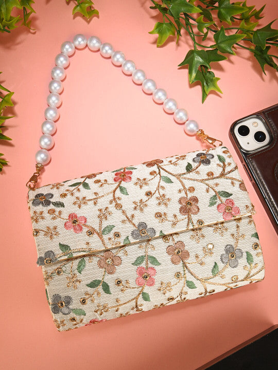 Embroidered Fold Cover Clutch