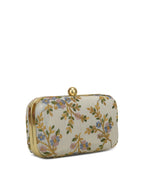 Women White & Gold-Toned Embroidered Party Box Clutch