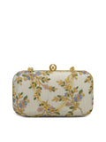 Women White & Gold-Toned Embroidered Party Box Clutch