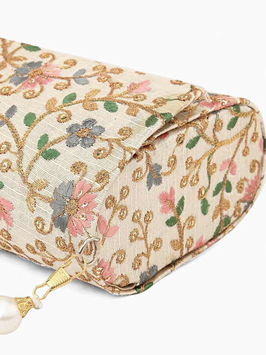 Embroidered Fold Cover Clutch