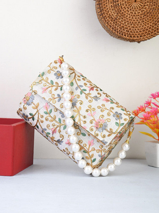 Embroidered Fold Cover Clutch