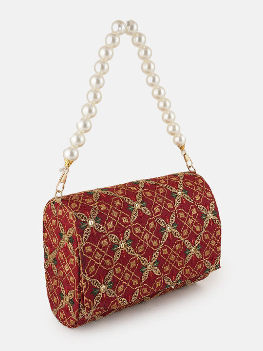 Embroidered Fold Cover Hand Clutch